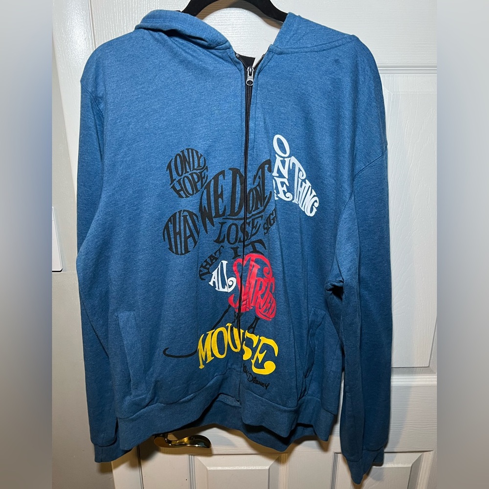 Full zip Mickey Mouse sweat shirt with hood.